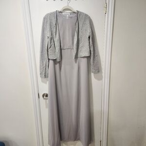Algo Grey Formal Full Length Dress with Lace Jacket